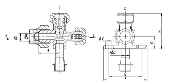 Brass Service Valve . Dimensions